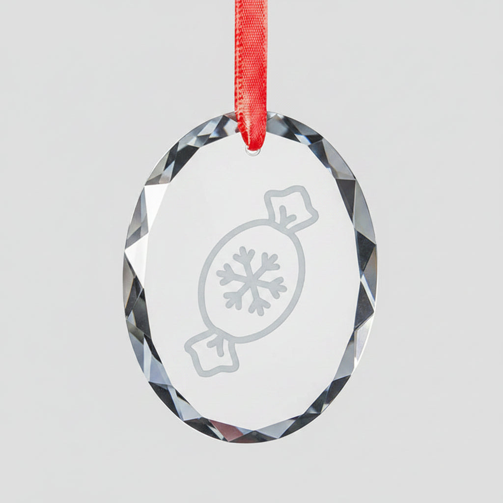 Personalized Oval Crystal Christmas Ornament – Custom Engraved Snowflake Gift