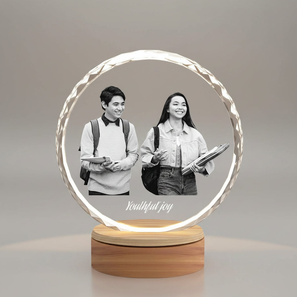 Custom 3D Photo Crystal - Faceted Round