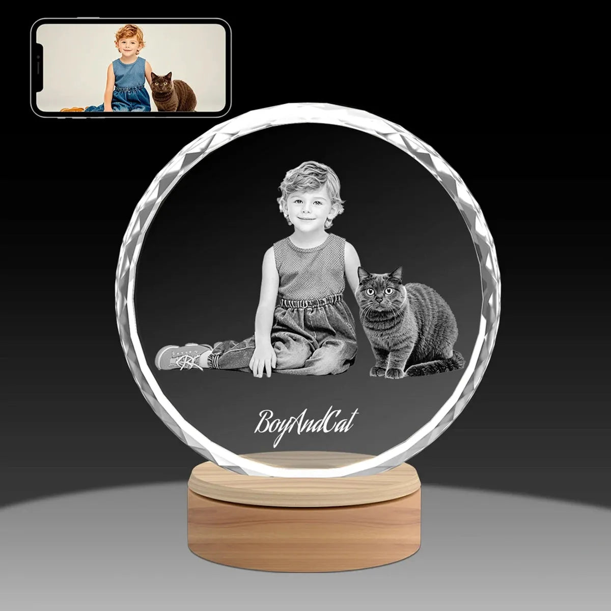 Custom 2D Crystal Photo - Faceted Round