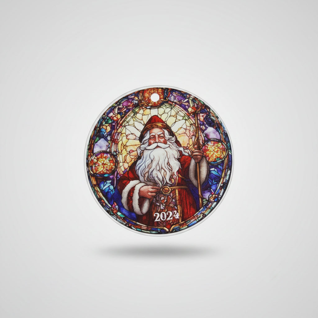 Personalized Crystal Christmas Ornament – UV Printed Stained Glass Santa Keepsake
