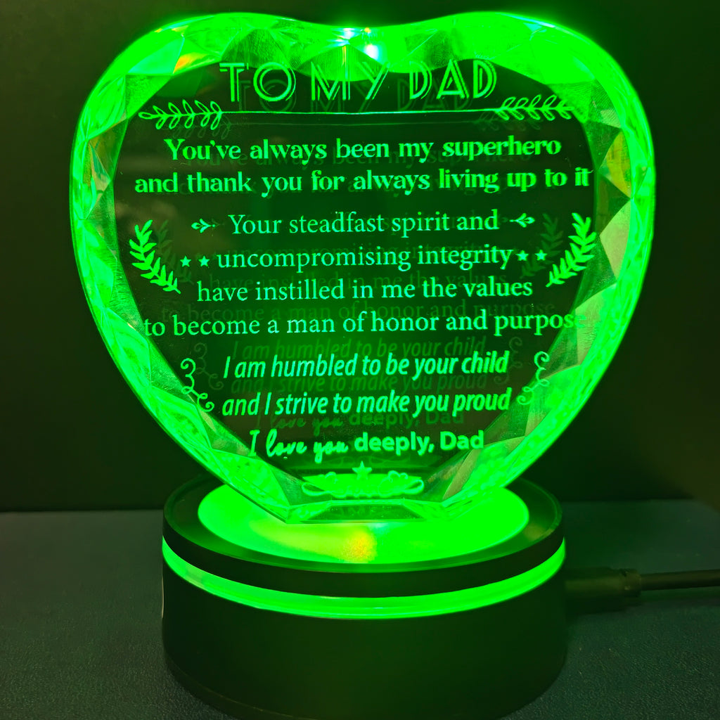 Dad Crystal Heart Keepsake Gift with LED Light Base