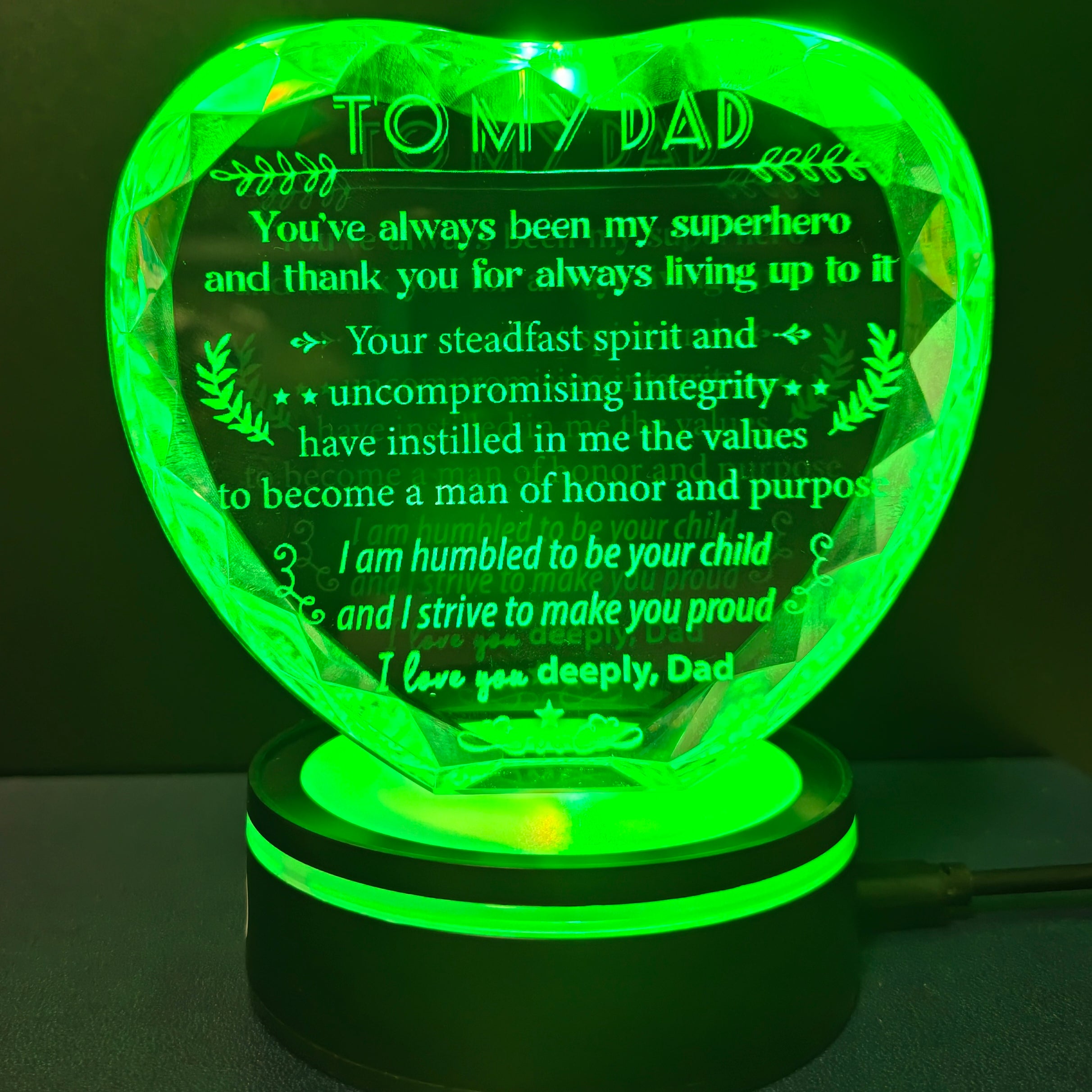 Dad Crystal Heart Keepsake Gift with LED Light Base