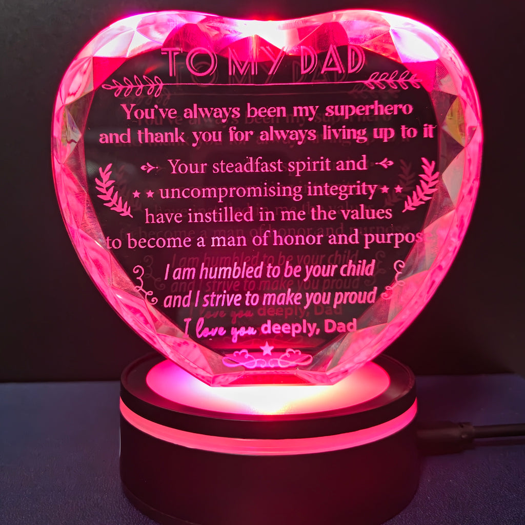 Dad Crystal Heart Keepsake Gift with LED Light Base