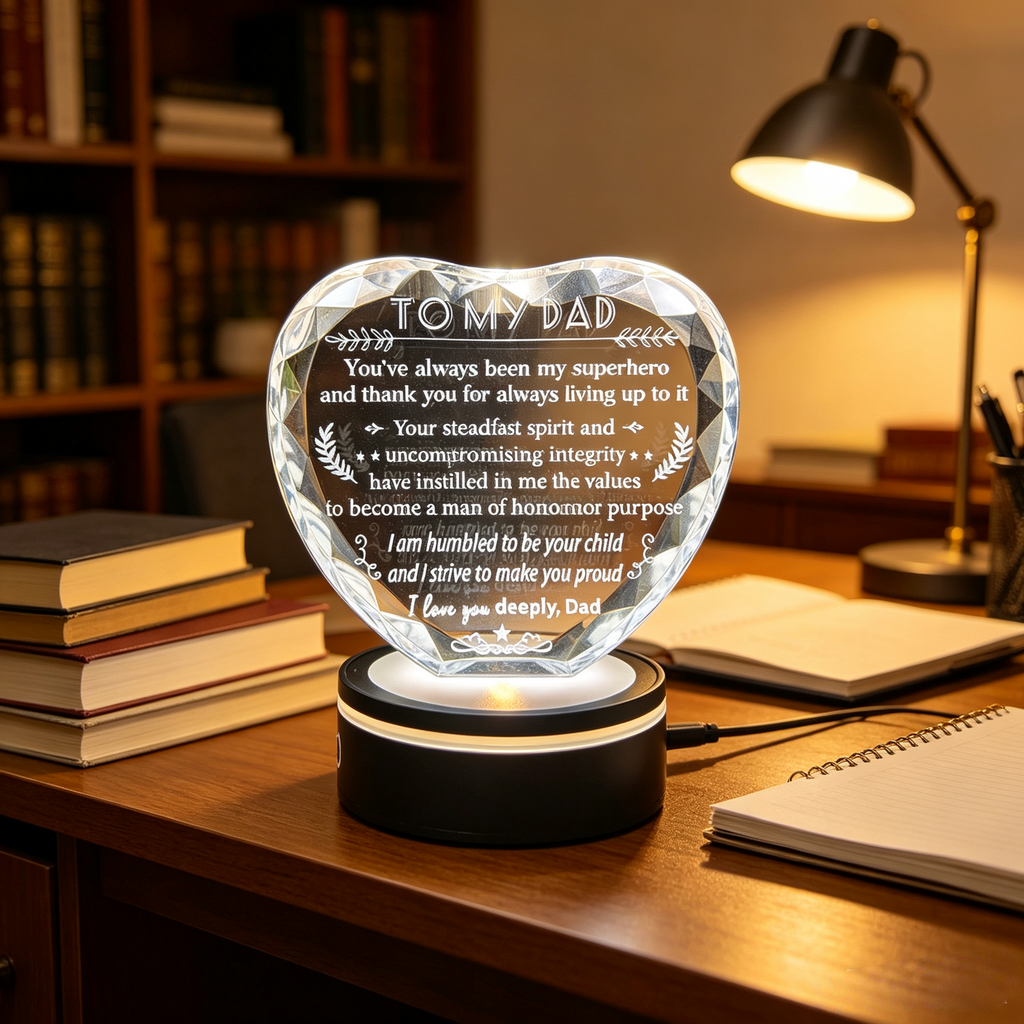 Dad Crystal Heart Keepsake Gift with LED Light Base