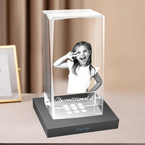 Custom 2D Photo Crystal Cube - Faceted Edge