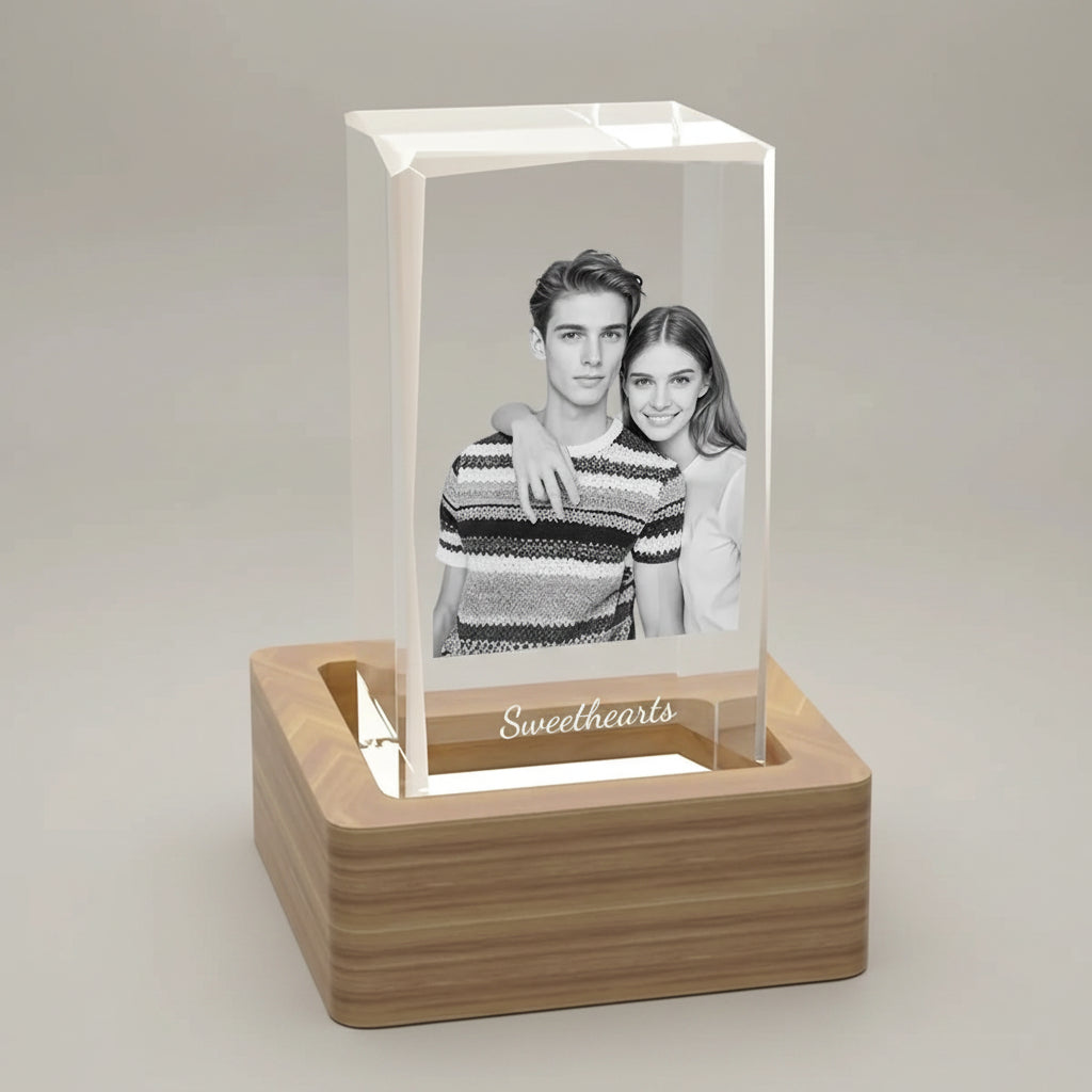 Custom 2D Photo Crystal Cube - Faceted Edge