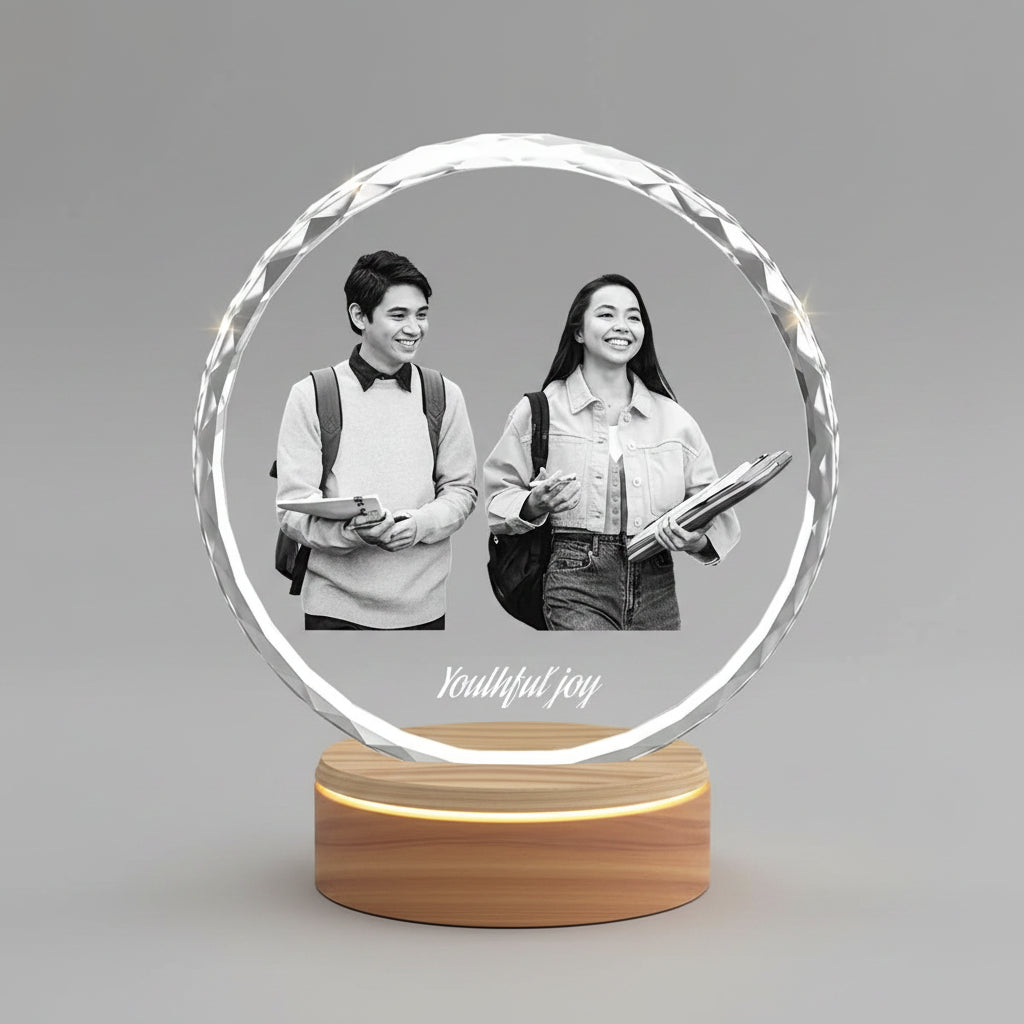 Faceted Round 3D Crystal Photo - Large