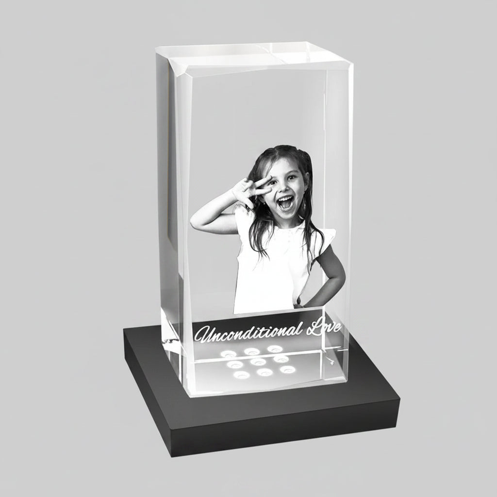 Custom 3D Crystal Cube (Faceted) - Large