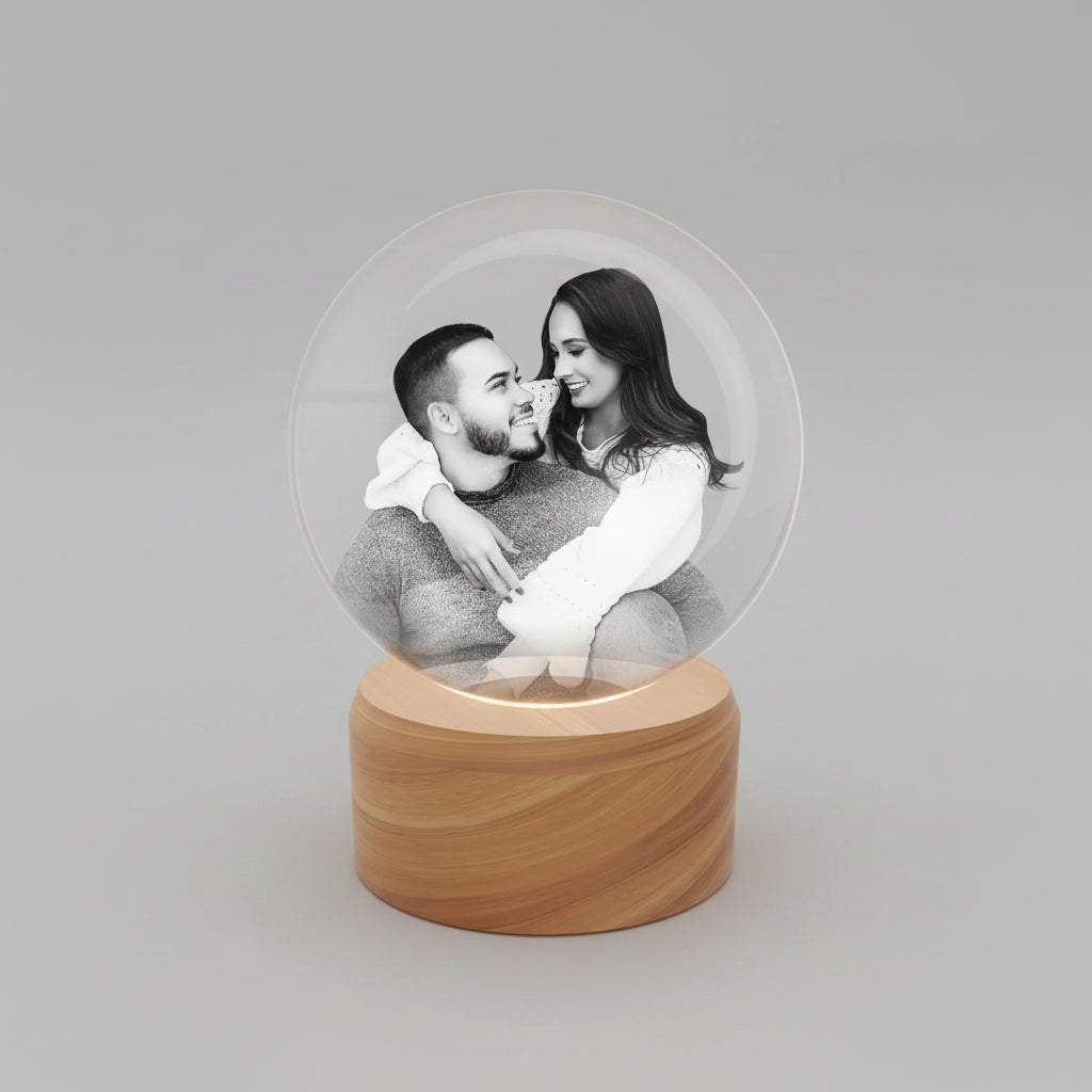 Custom 3D Crystal Ball with Engraved Photo - Medium