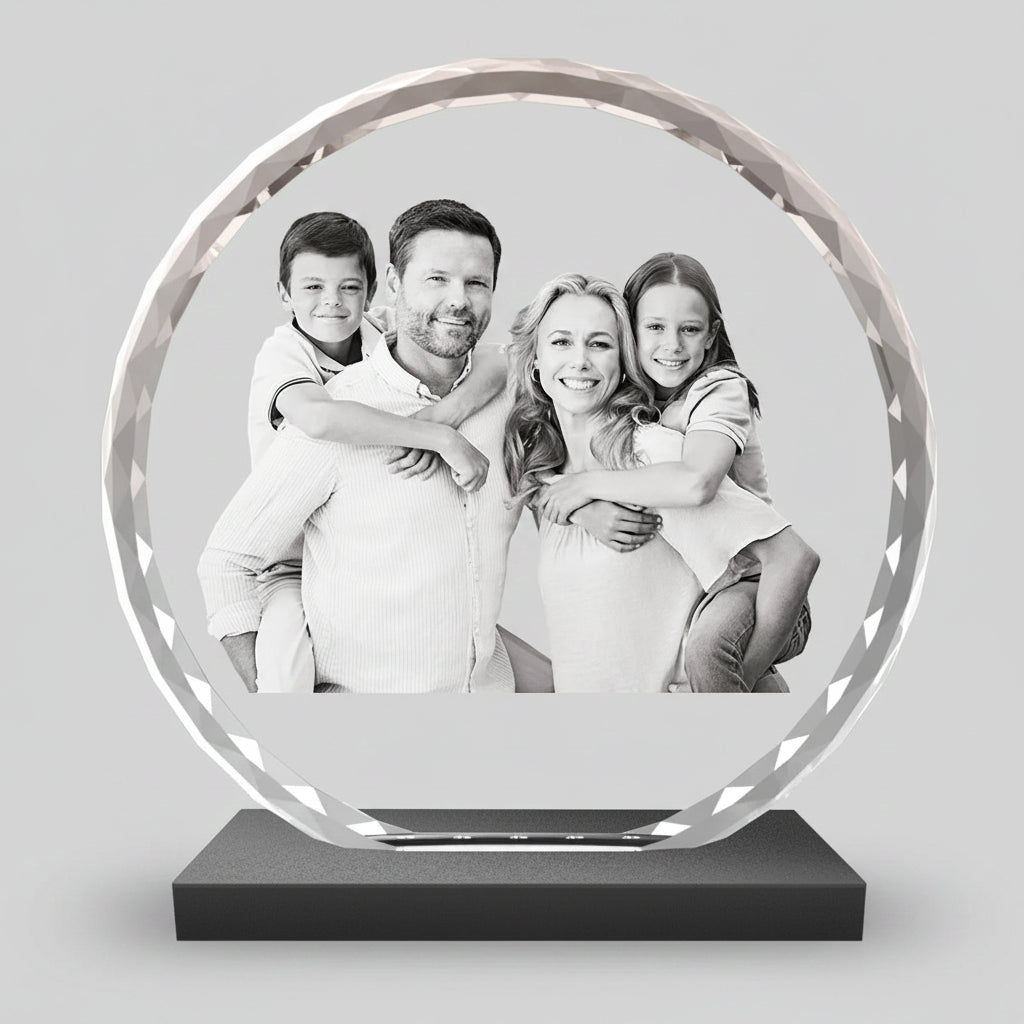 Faceted Round 3D Crystal Photo - Medium