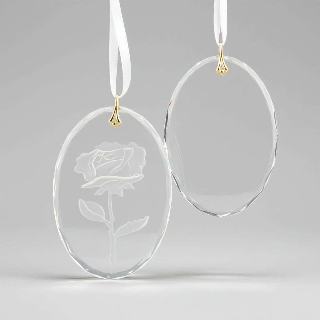Personalized Oval Crystal Christmas Ornament – Custom Engraved Snowflake Gift