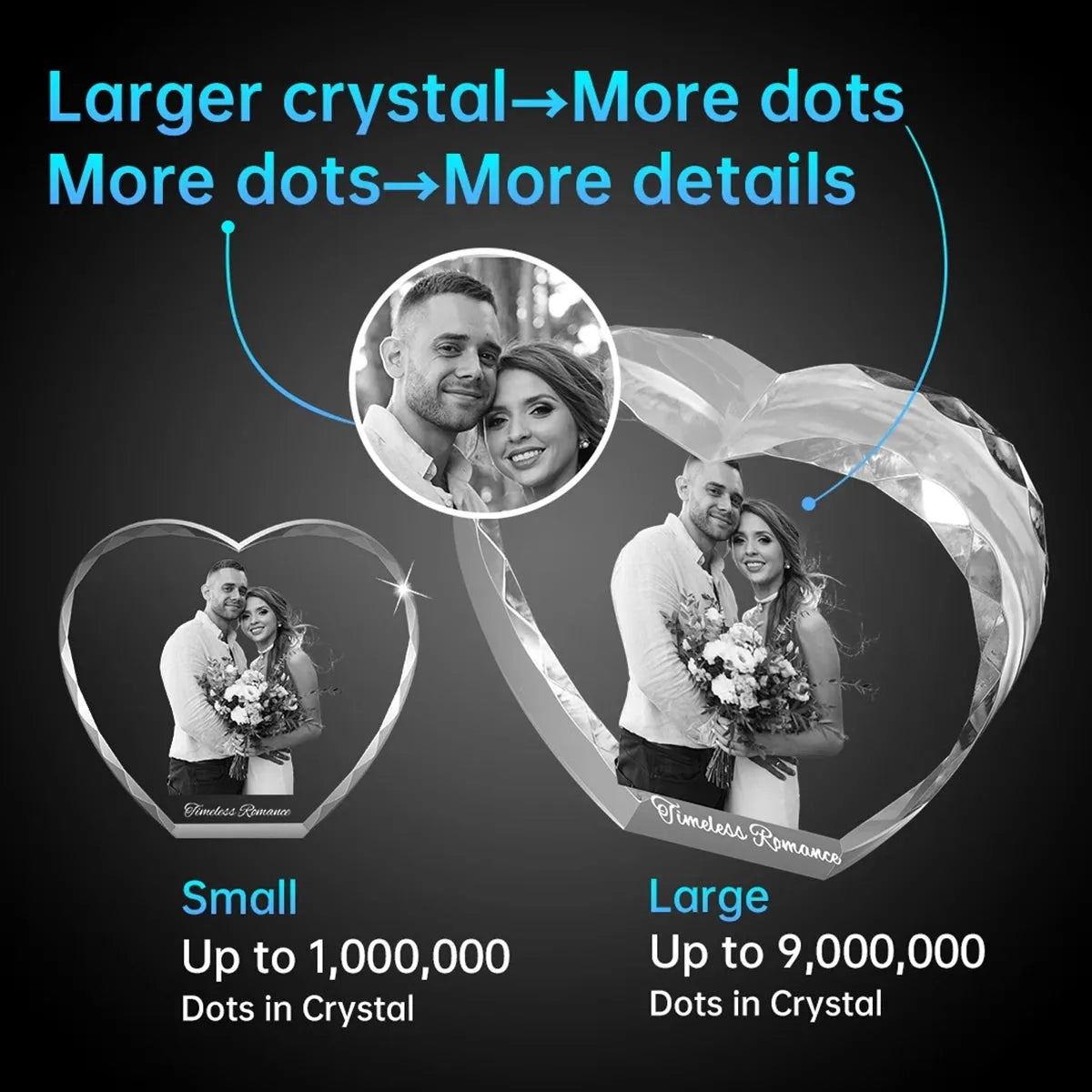Custom Faceted 3D Crystal Heart - Small