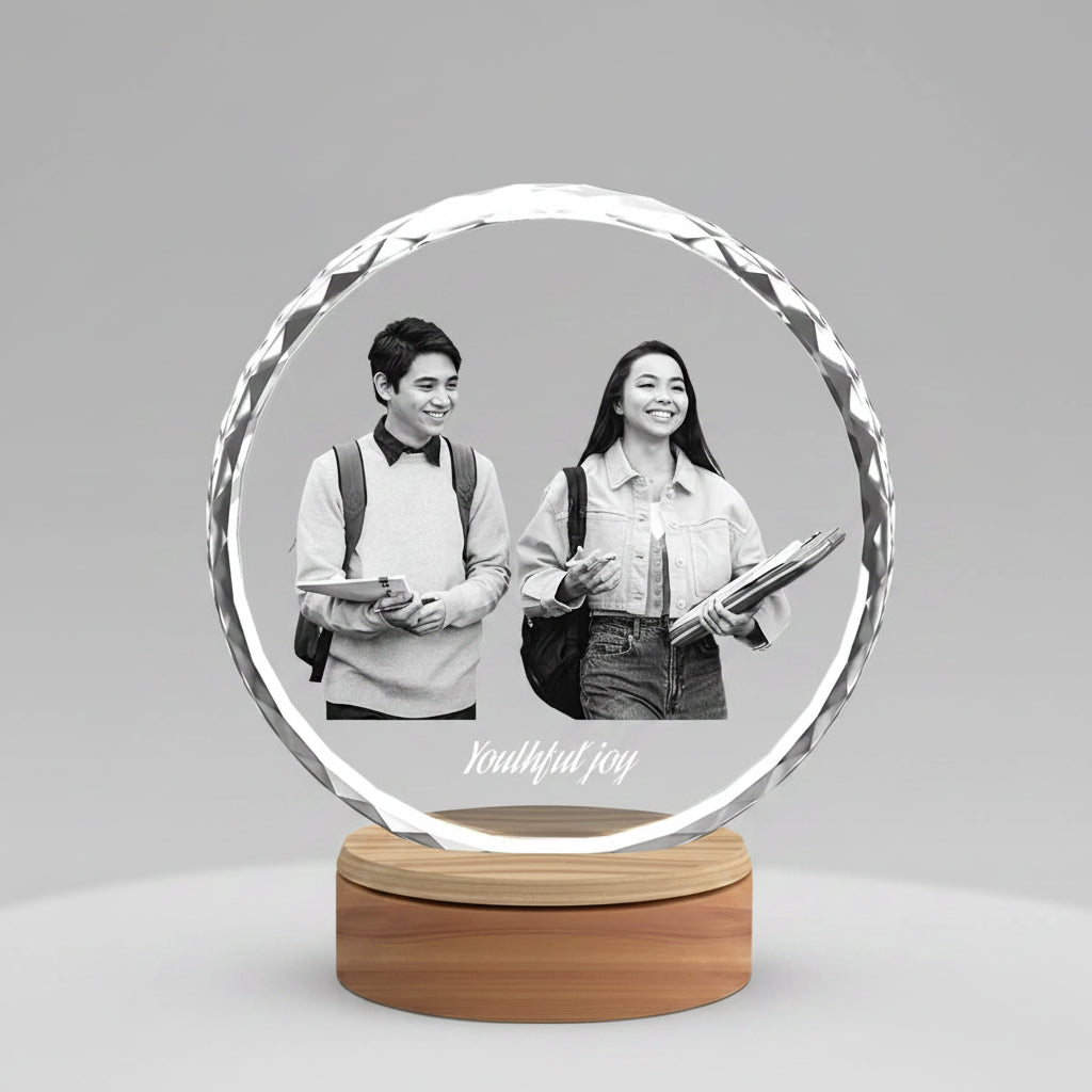 Faceted Round 3D Crystal Photo - Small
