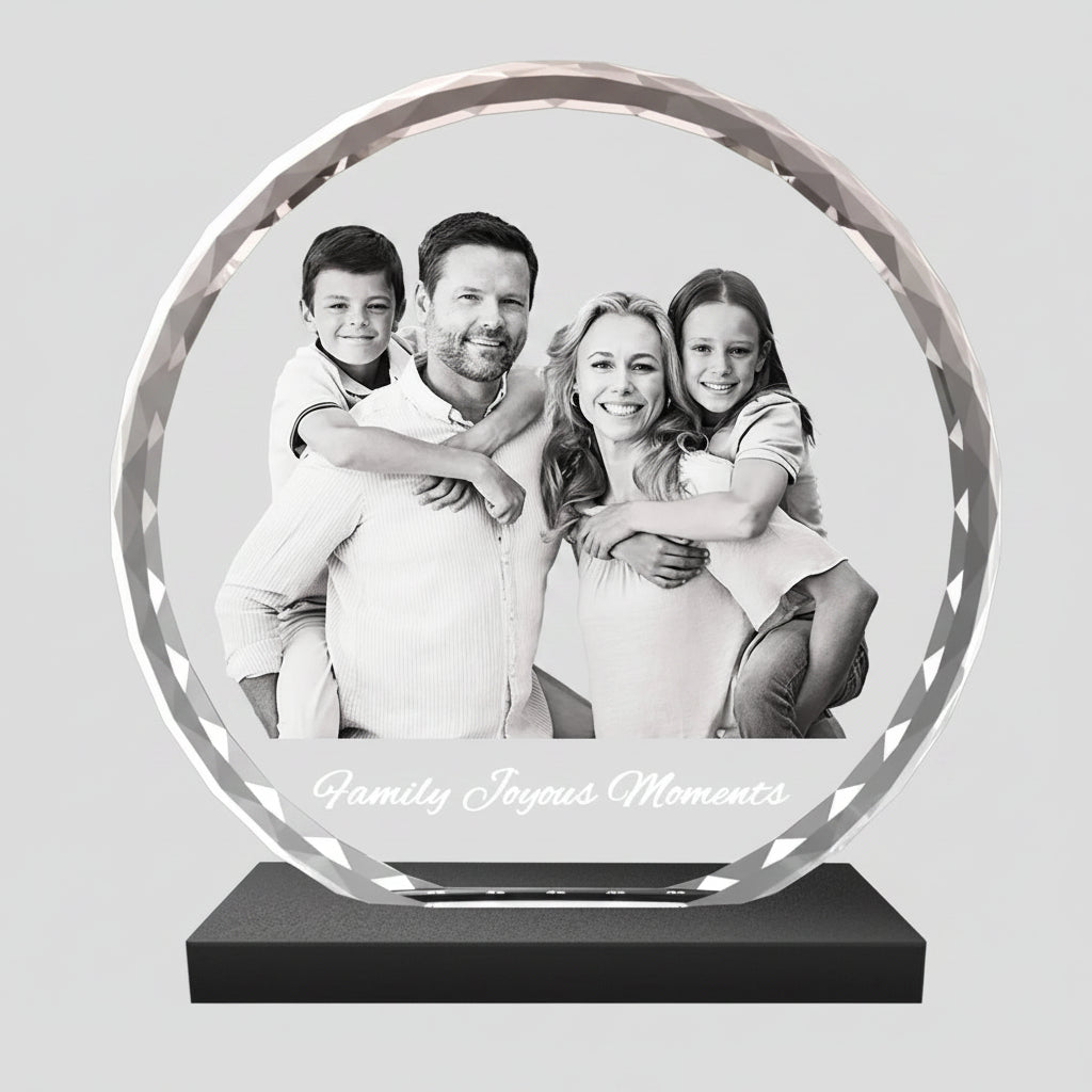 Faceted Round 3D Crystal Photo - Small