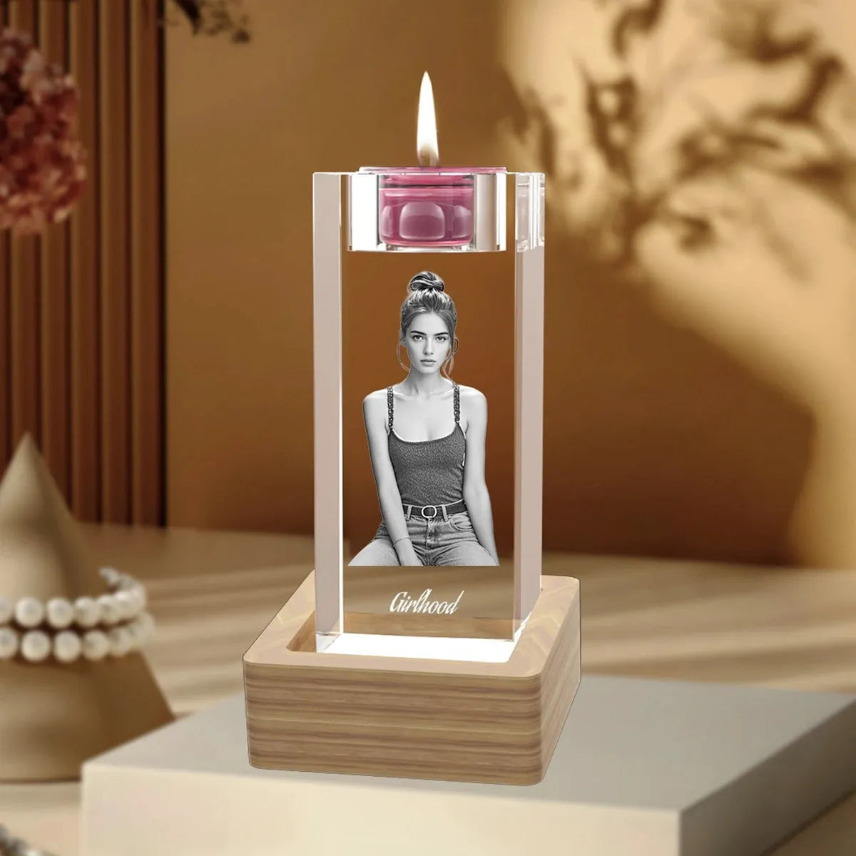 Custom 2D Photo Crystal Candle Holder