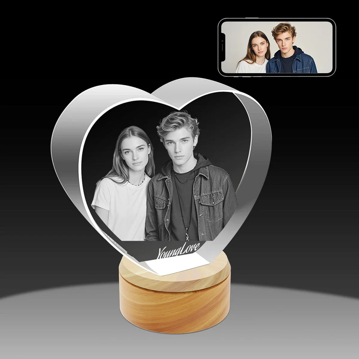Custom 2D Photo Crystal Heart