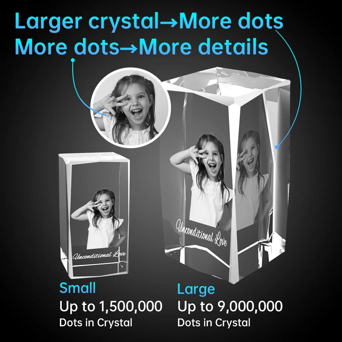 Custom 3D Crystal Cube (Faceted) - XXLarge