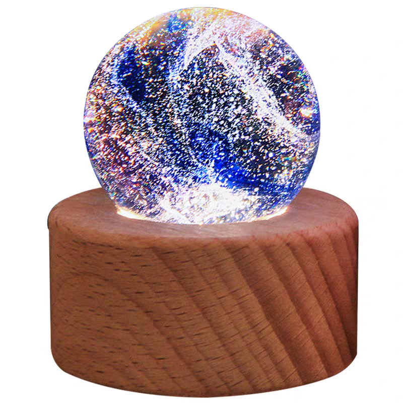 Crystal Ball Set with LED Wooden Stand – Decorative Table Accent