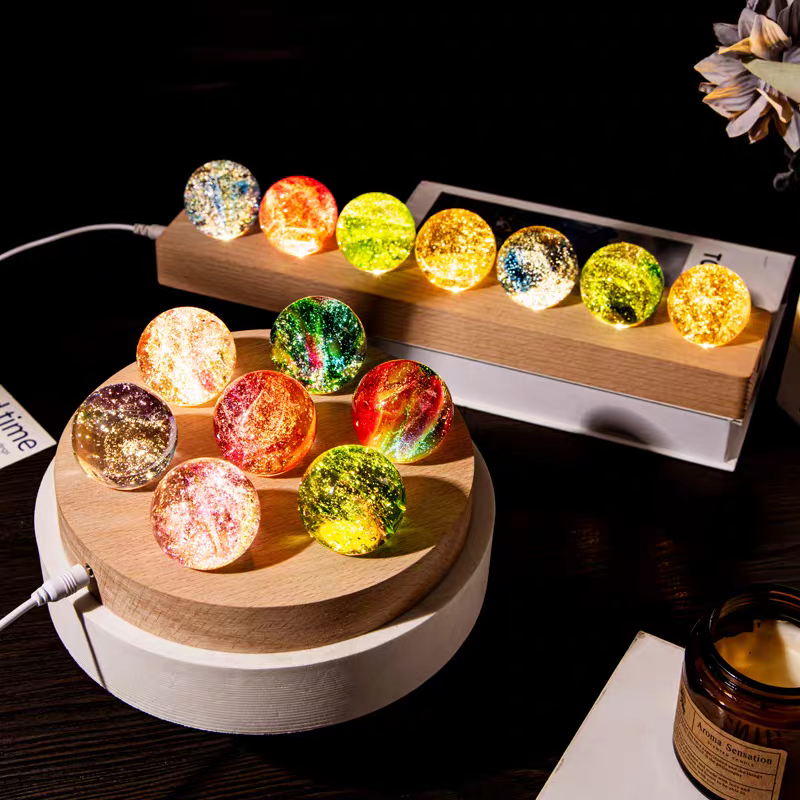 Crystal Ball Set with LED Wooden Stand – Decorative Table Accent